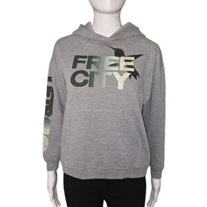FREE CITY RH Vintage Heather Grey Cropped Hoodie Hummingbird Dove LETSgo Graphic